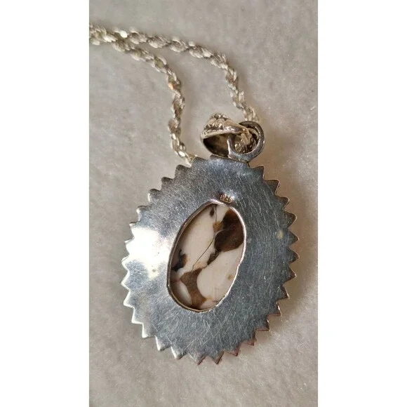 Peanut Wood Jasper Stone & 925 Pendant With Sterling Silver Rope Chain 18" - Picture 5 of 6